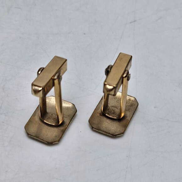 Vintage Gold Tone Cufflinks Rectangular Design Mid Century Engravable - Picture 3 of 4